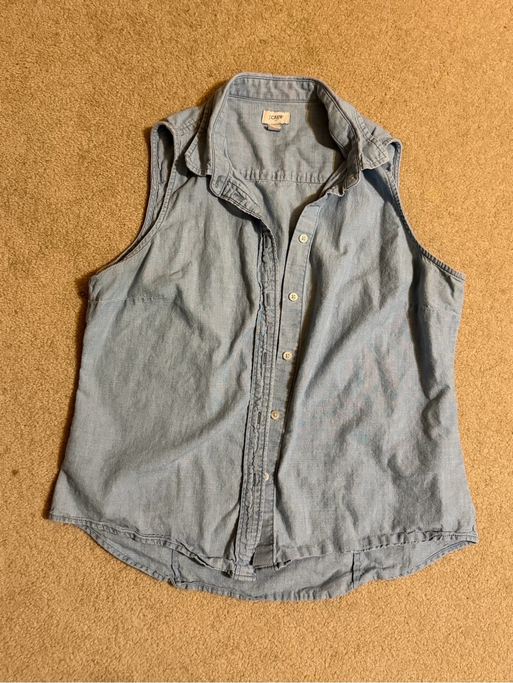 J. Crew Sleeveless Light Blue Denim Button-Down Shirt
